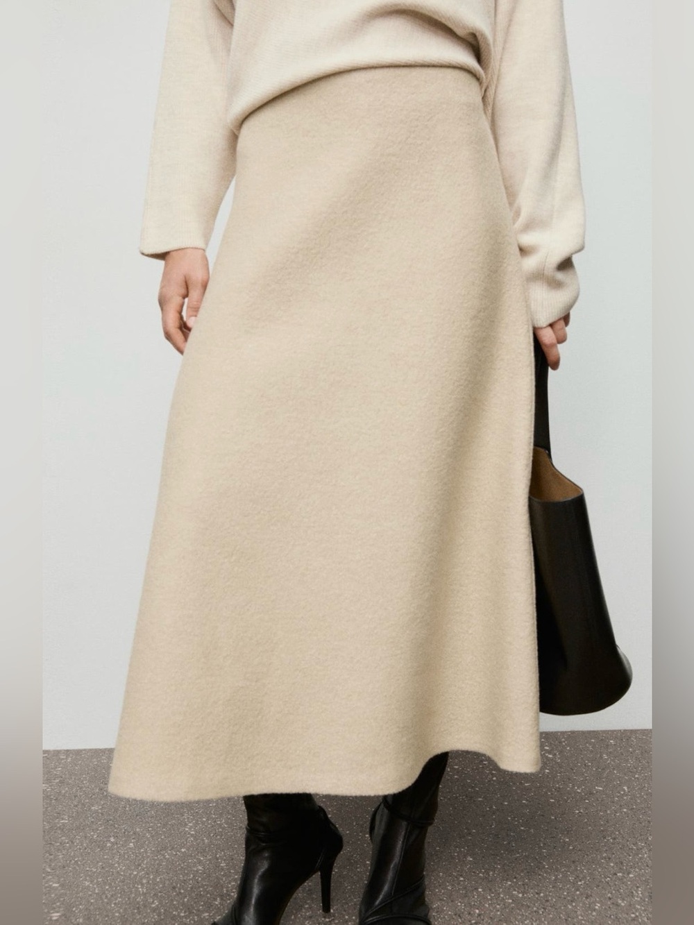 MANGO Penny A-line Beige Wool Midi Skirt, Size M, NWOT
